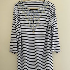 Talbots, XL, swim cover dress, blue& white, cabana life line